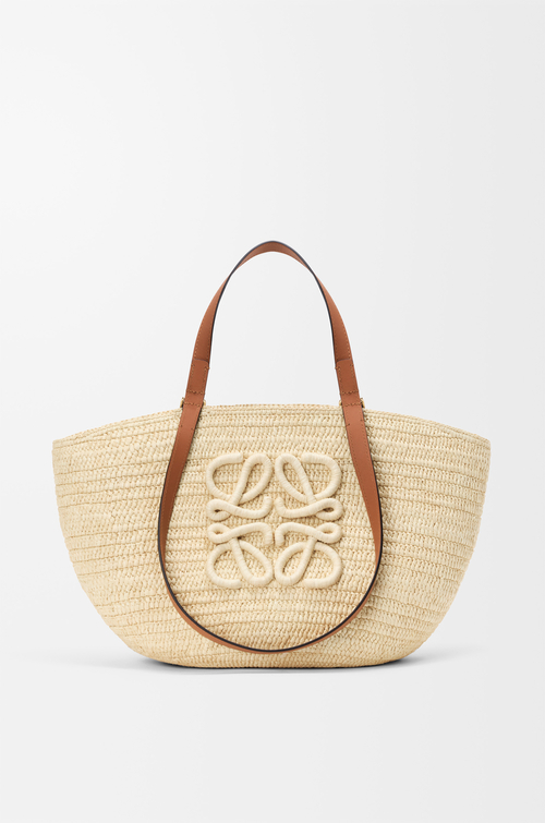 LOEWE Medium Eclipse basket in raffia and calfskin Natural/Tan