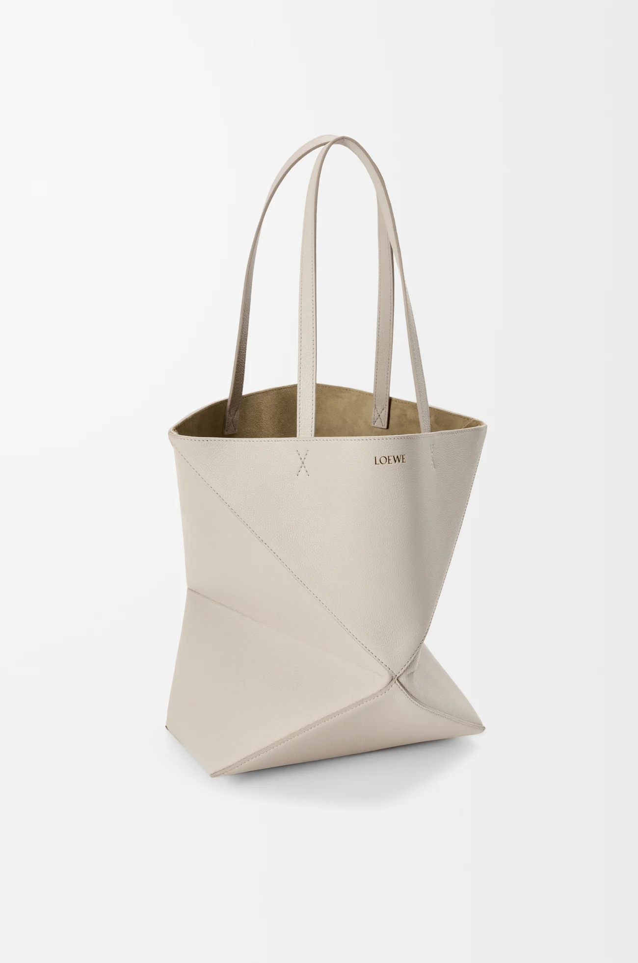 LOEWE Puzzle Fold tote moyen en cuir de veau grainé souple Light Ghost