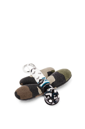 LOEWE Dragonfly charm in upcycled textile and calfskin Khaki Green/Pink