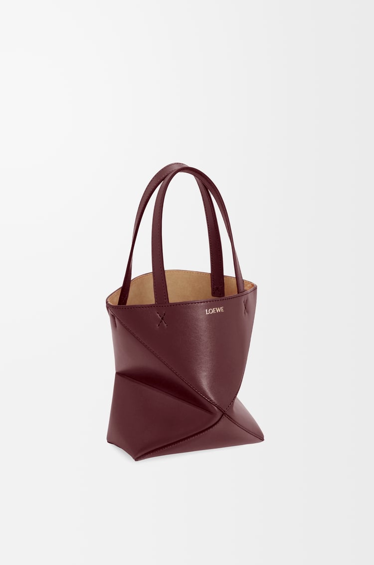 LOEWE Mini Puzzle Fold tote in shiny calfskin Dark Burgundy