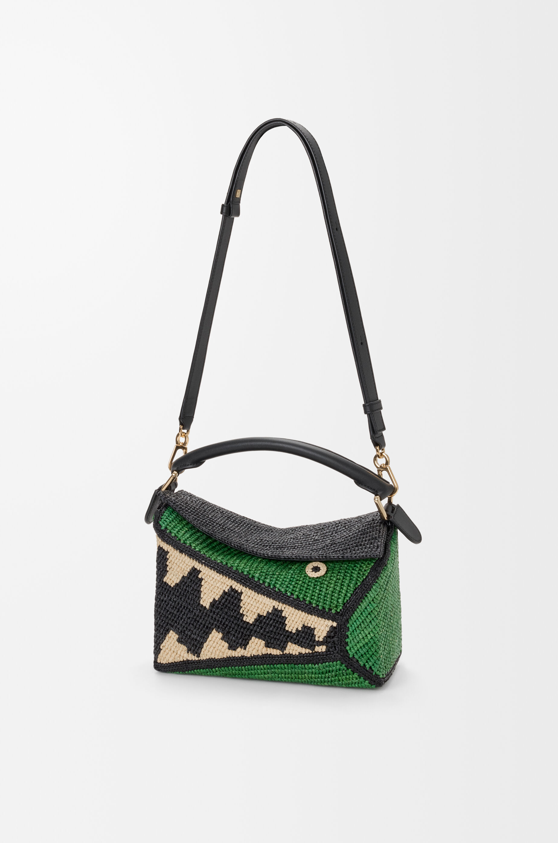 ロエベ LOEWE ハンドバッグ ラフィア カーフ パズルエッジ ショルダーバッグ スモール マルチカラー パズルエッジ バッグ スモール（ラフィア&カーフ） ブラック - ロエベ