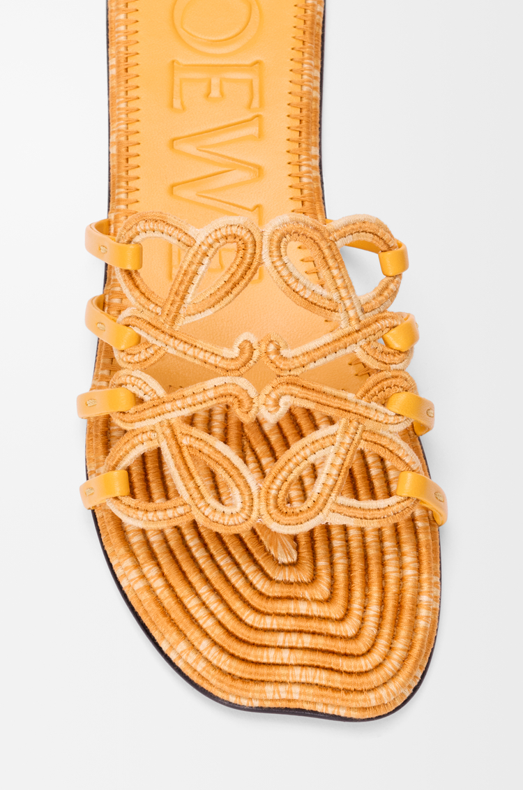 LOEWE Petal Anagram slide in embroidered canvas Golden Yellow
