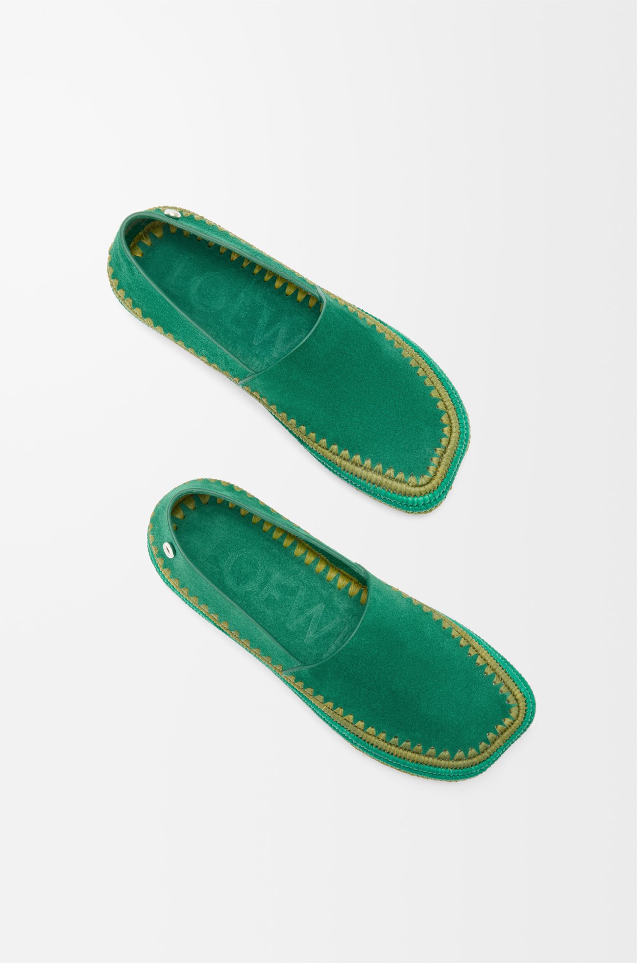LOEWE Rio slipper in suede and raffia Green