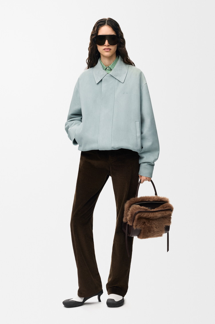 LOEWE Chaqueta con cordón de ajuste en ante de piel de cordero Gris Azulado