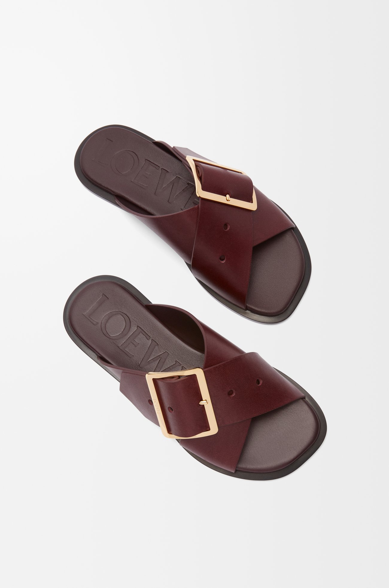 LOEWE Petal Belt flat sandal in vegetable-tanned calfskin Burgundy plp_rd