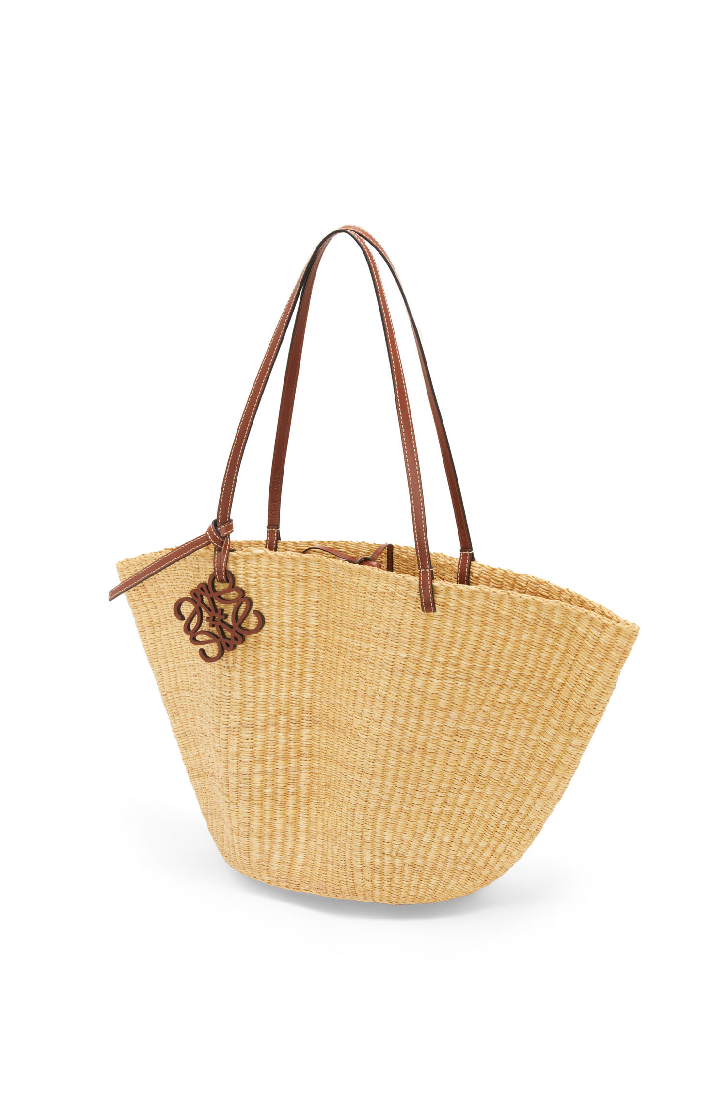 Shell Basket bag in elephant grass and calfskin Natural/Pecan - LOEWE