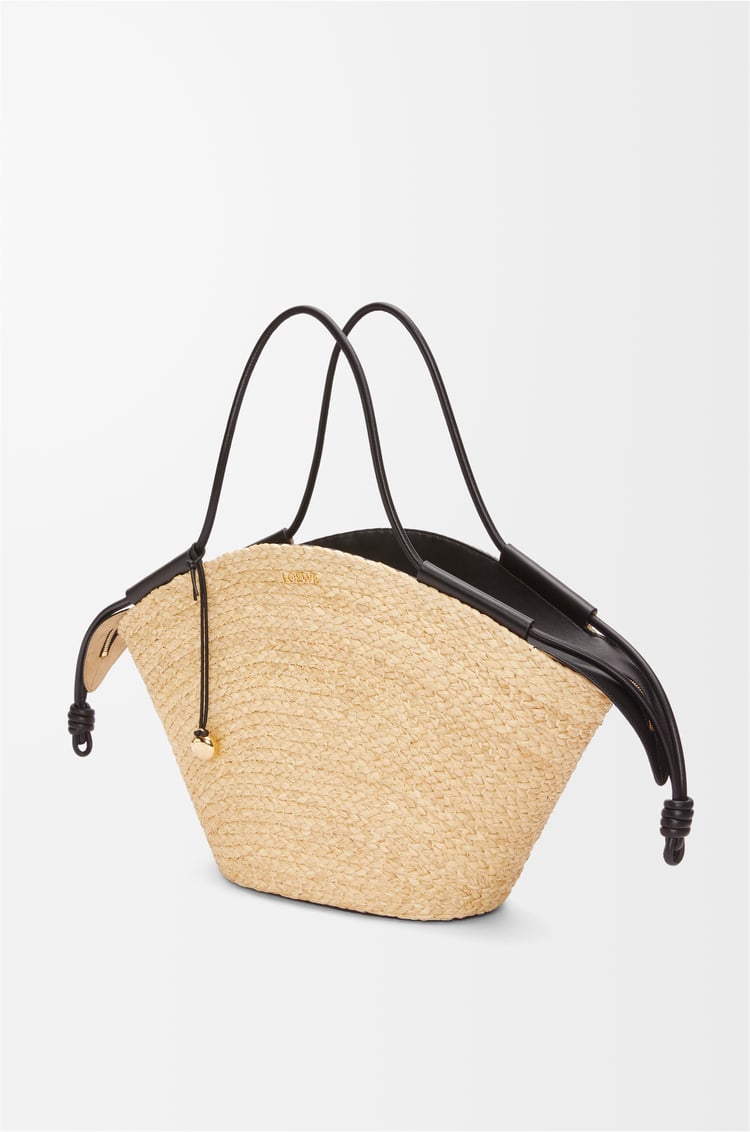 LOEWE Large Paseo basket in raffia and nappa calfskin Natural/Black