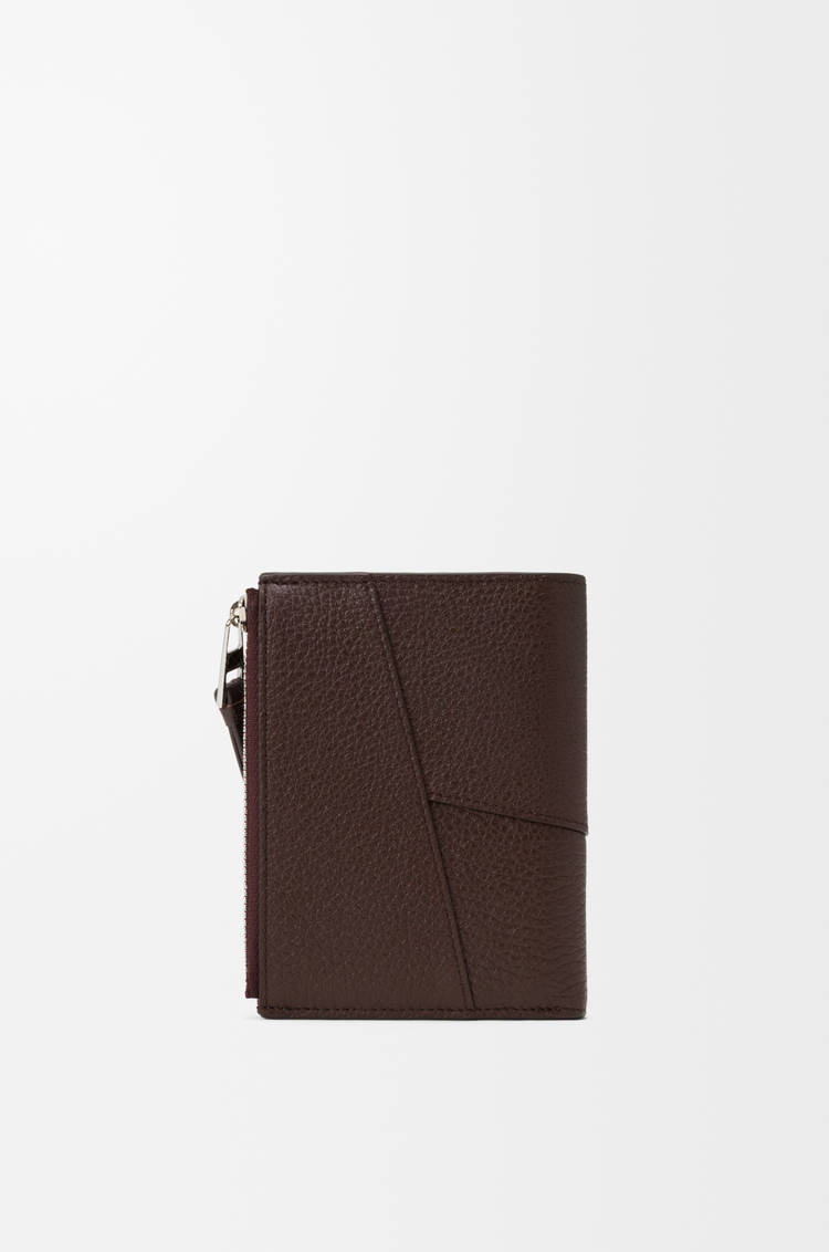 LOEWE 柔軟粒面小牛皮 Puzzle 窄版短夾 巧克力色