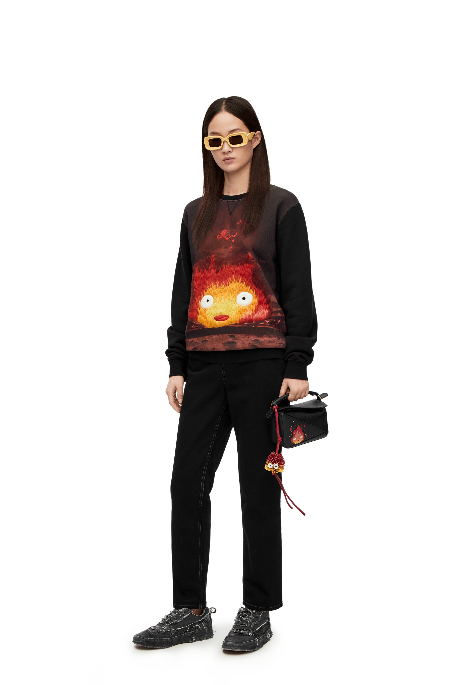 Loewe カルシファーレザーパッチフーディー M チョーク ハウル