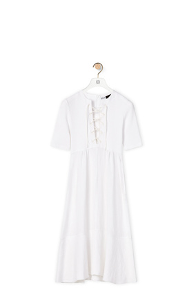 LOEWE Lace up dress in linen and cotton Optic White