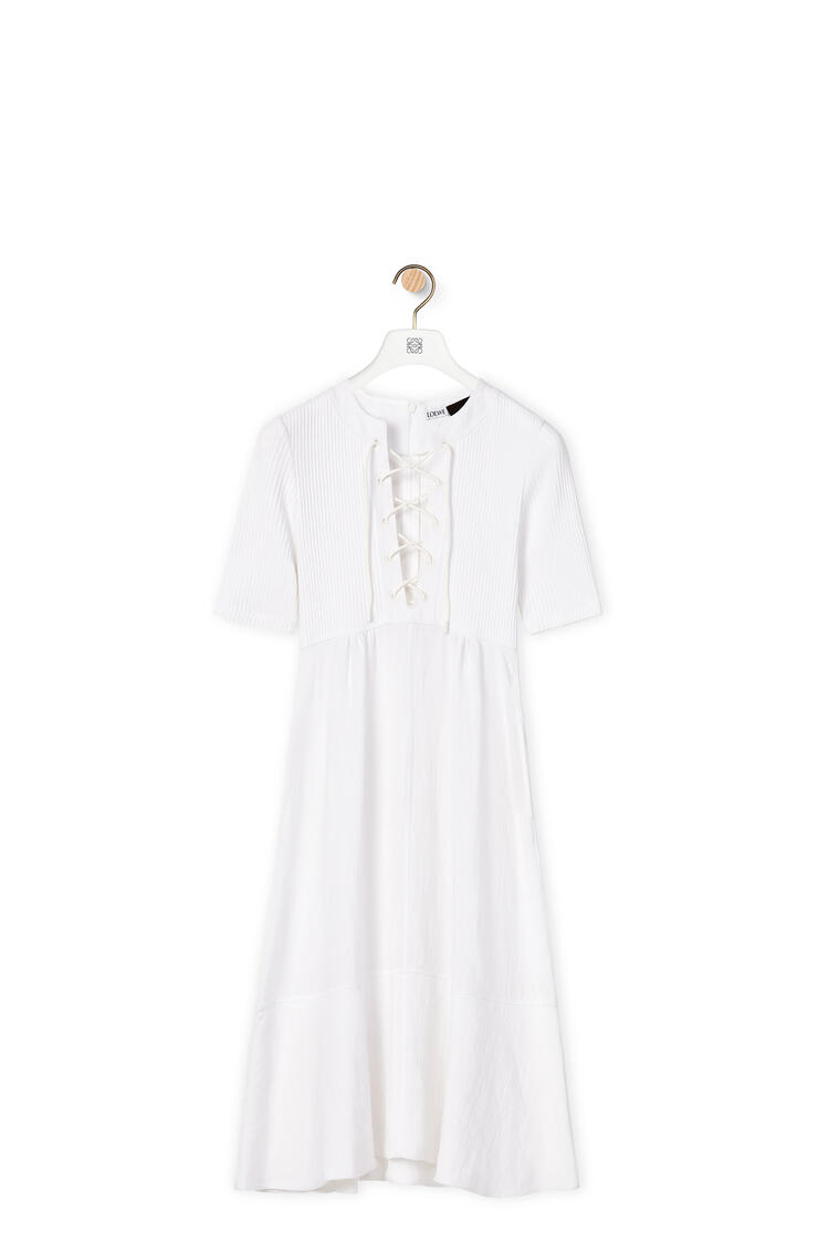 LOEWE Lace up dress in linen and cotton Optic White