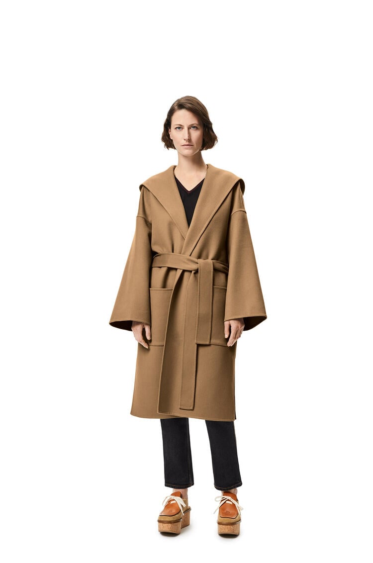 LOEWE Hooded belted coat in wool and cashmere Camel pdp_rd