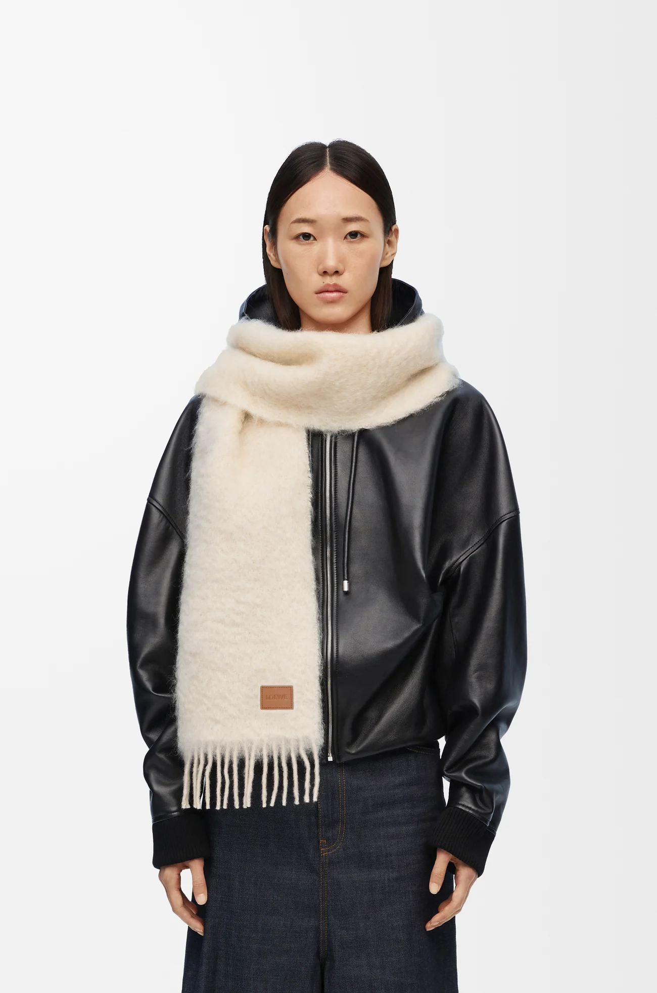 LOEWE Scarf in mohair and wool blend White