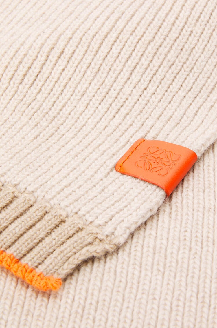 LOEWE Ribbed knit scarf in wool White/Orange