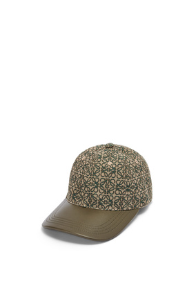 LOEWE Anagram cap in jacquard and calfskin Khaki Green/Tan plp_rd
