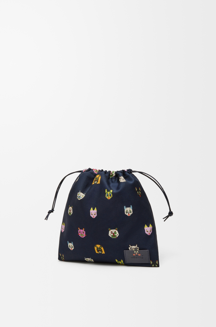 LOEWE 캣 스몰 드로우스트링 파우치 - 캔버스 Blue/Black