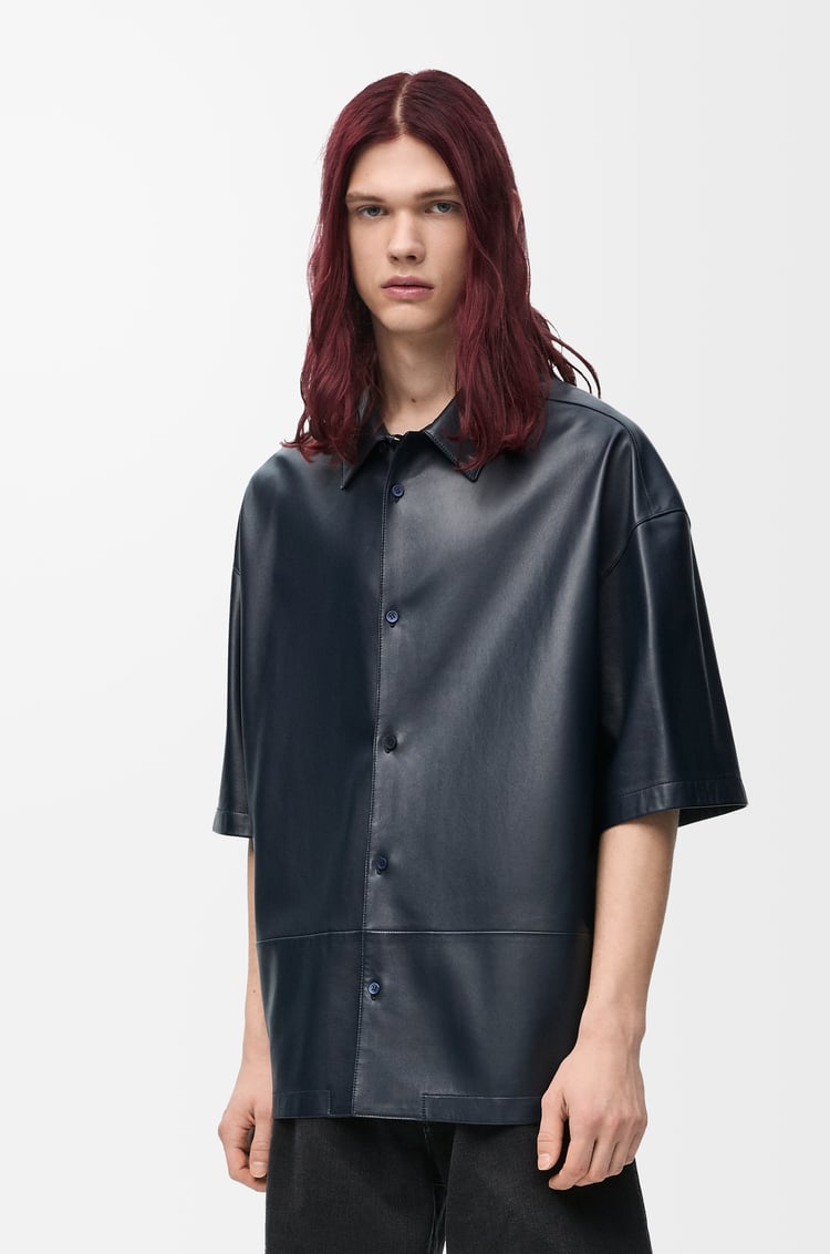 LOEWE Camisa de manga corta en piel napa de cordero Azul Marino Oscuro