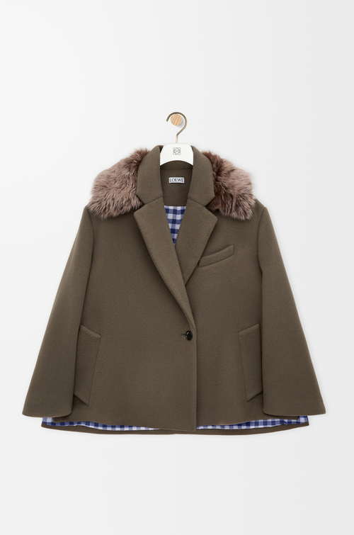 LOEWE Abrigo corto en lana y cashmere Taupe Grey