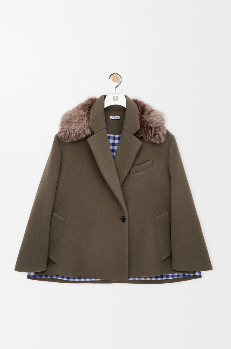LOEWE Abrigo corto en lana y cashmere Taupe Grey