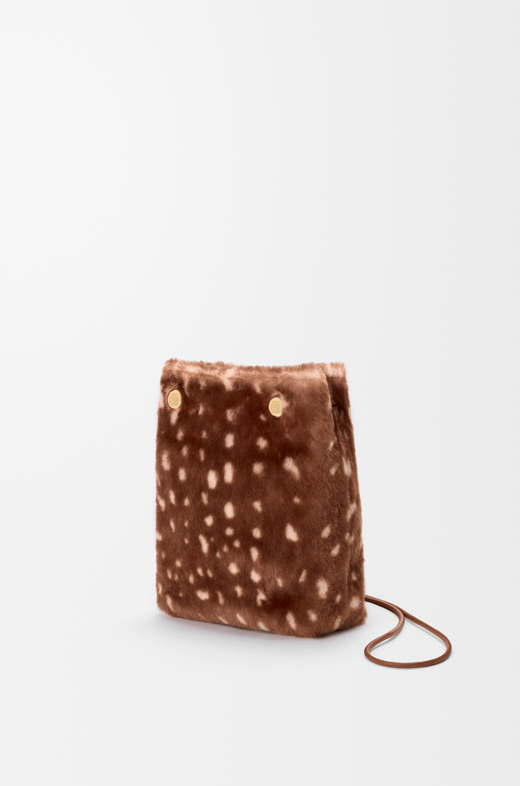 LOEWE Pebble pouch in printed shearling ブラウン/ホワイト