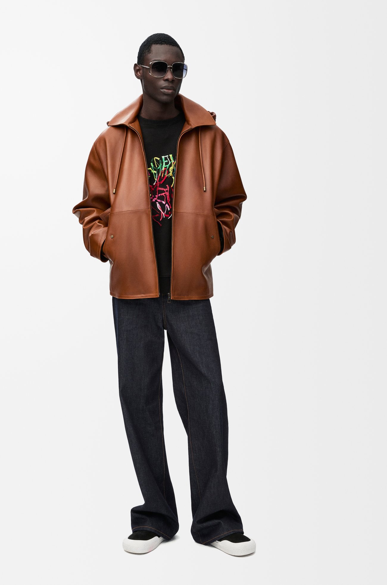 LOEWE Hooded jacket in nappa lambskin Earth Brown