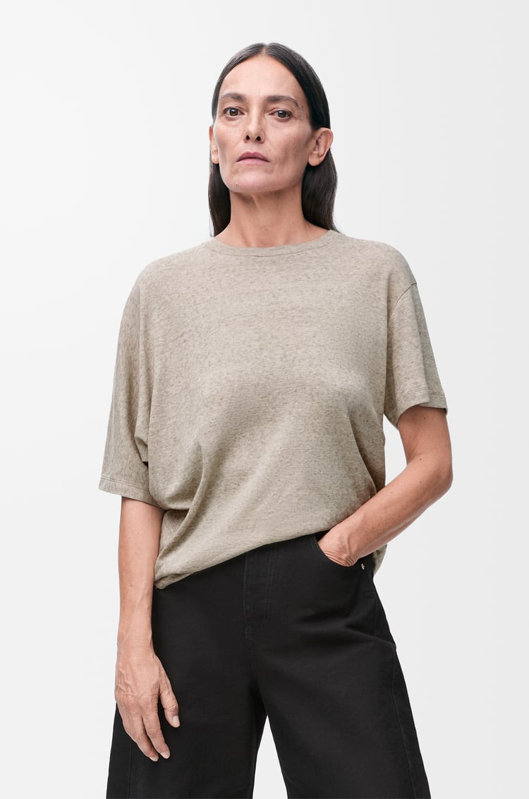 LOEWE Draped T-shirt in cotton and wool Beige