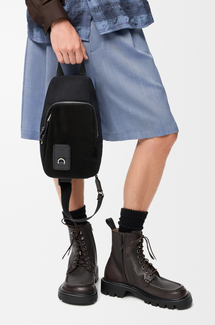 LOEWE Flex sling in canvas and suede Black