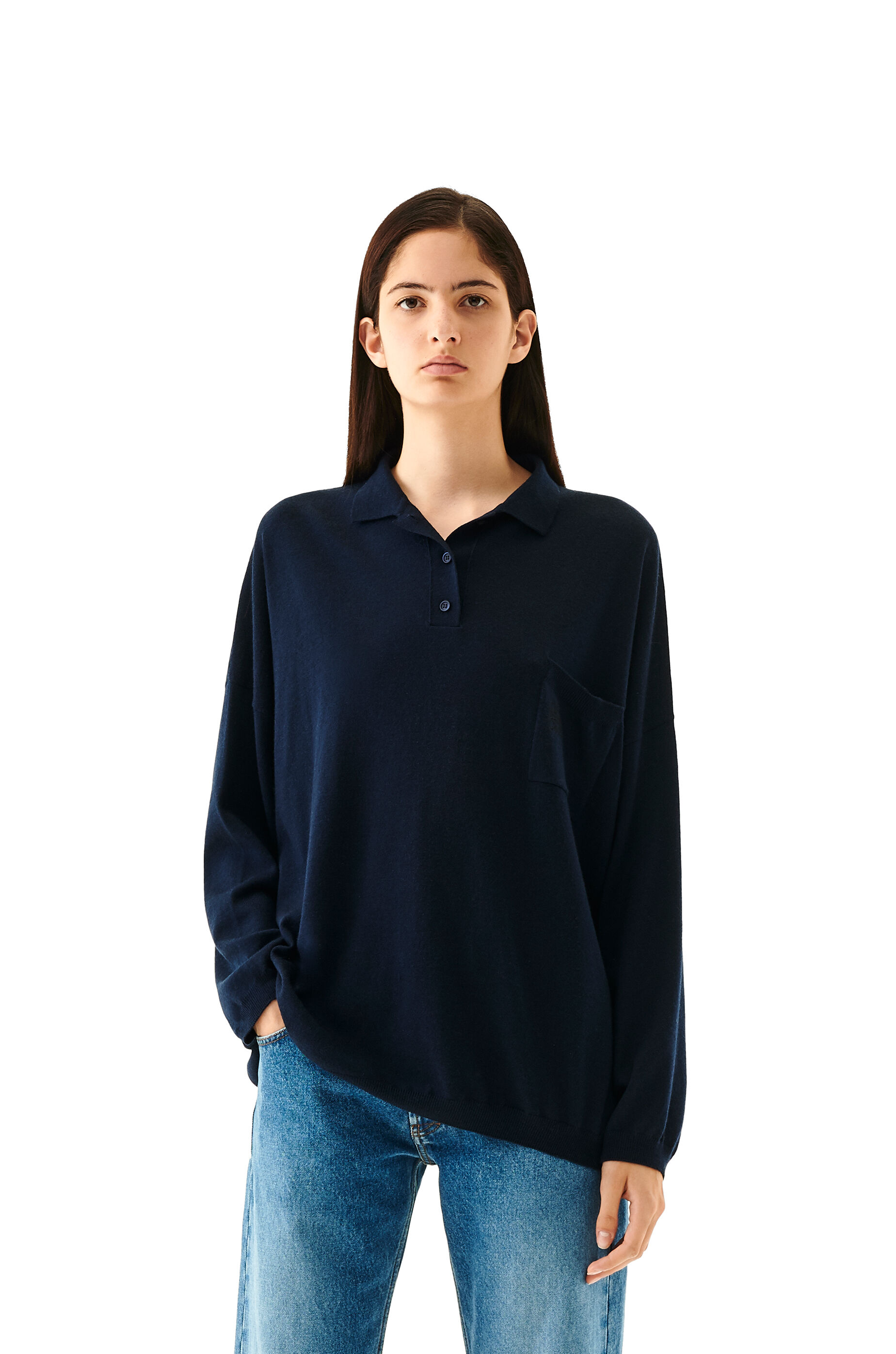 Oversize polo collar sweater in wool Navy Blue LOEWE