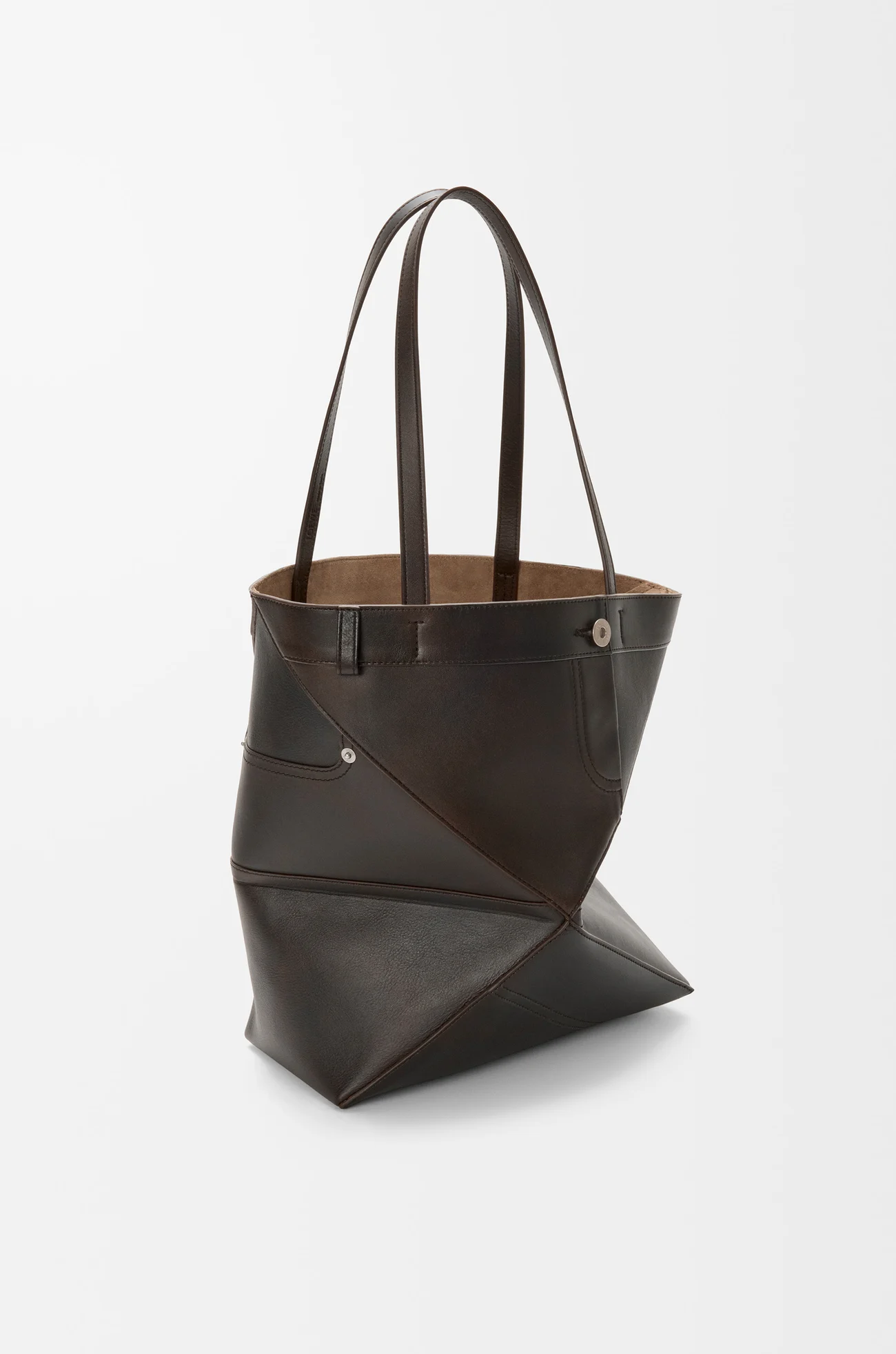 LOEWE 中号亮面牛皮革 Puzzle Fold Panta 手袋 复古棕色