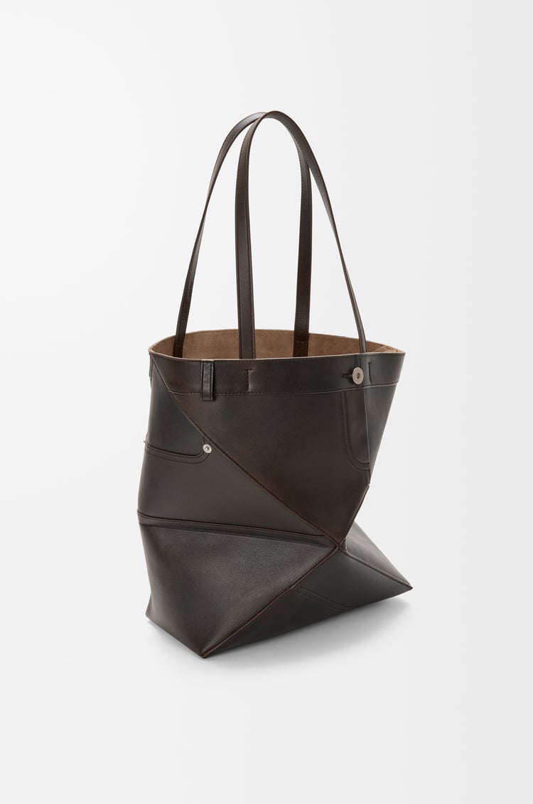 LOEWE Panta medium Puzzle Fold tote in shiny calfskin Vintage Brown