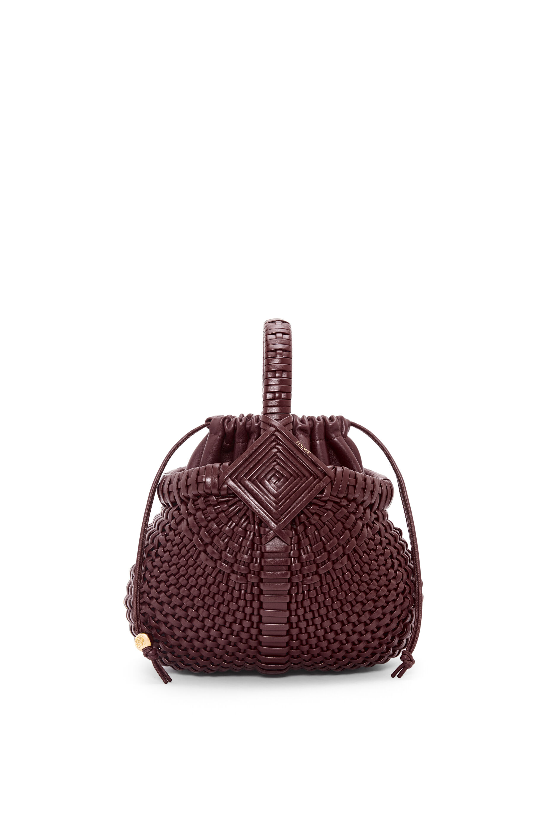 Bolso cesta Diamond Round mini en piel de ternera Burdeos Oscuro LOEWE