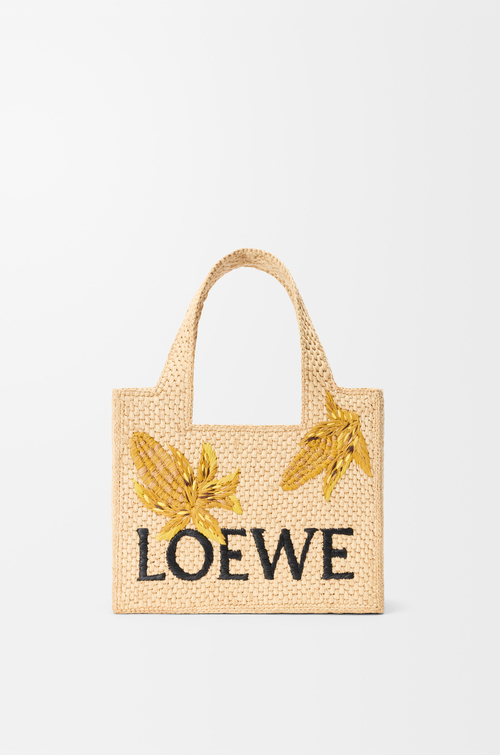 LOEWE Small LOEWE Font tote in raffia Natural/Mustard