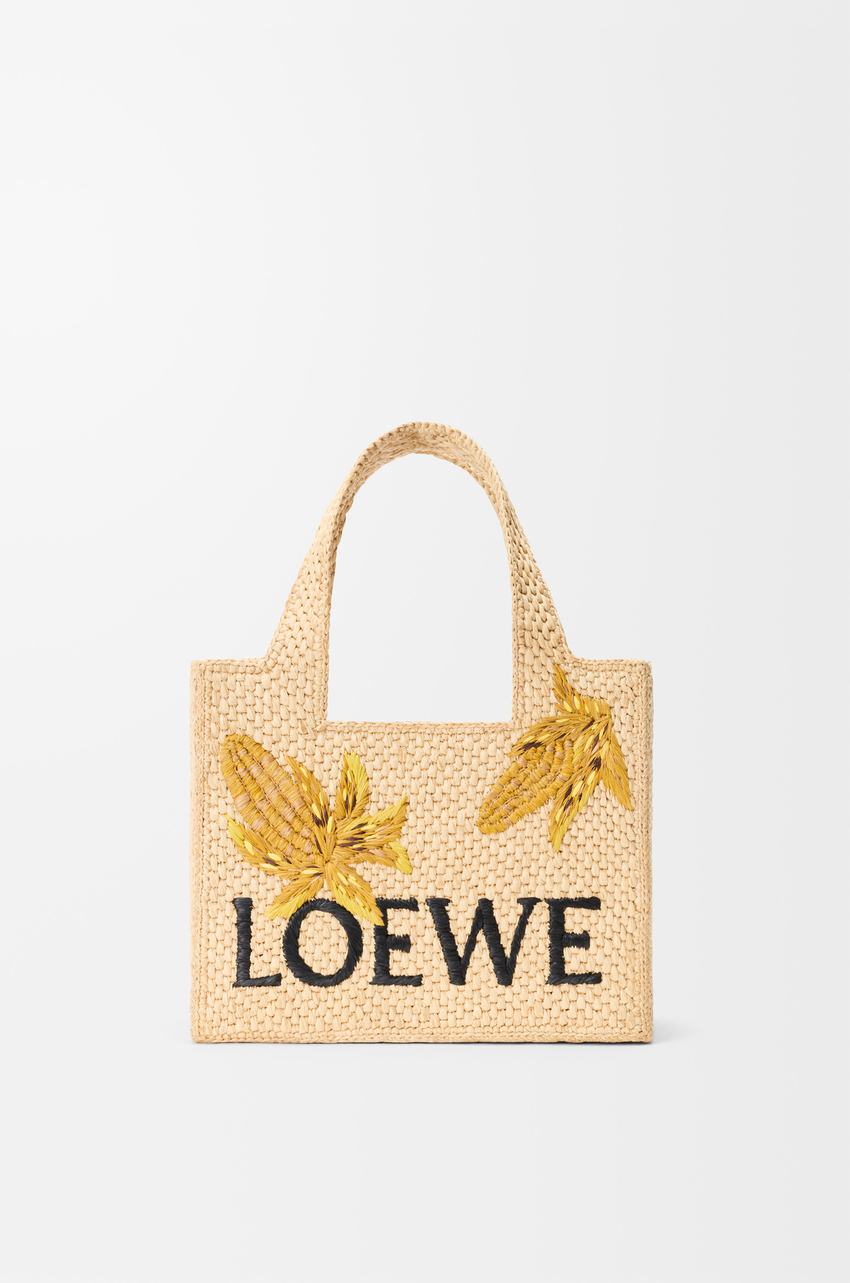Small LOEWE Font tote in raffia