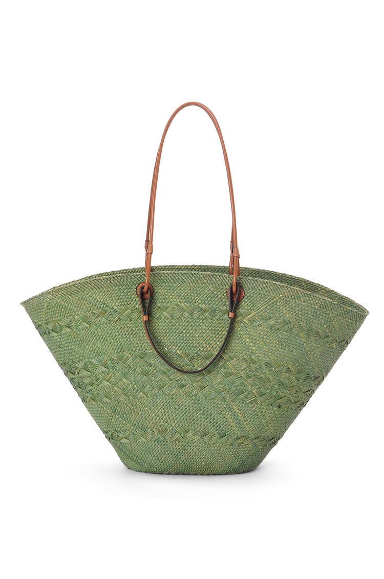 LOEWE Large Anagram Basket bag in iraca palm and calfskin Green/Tan