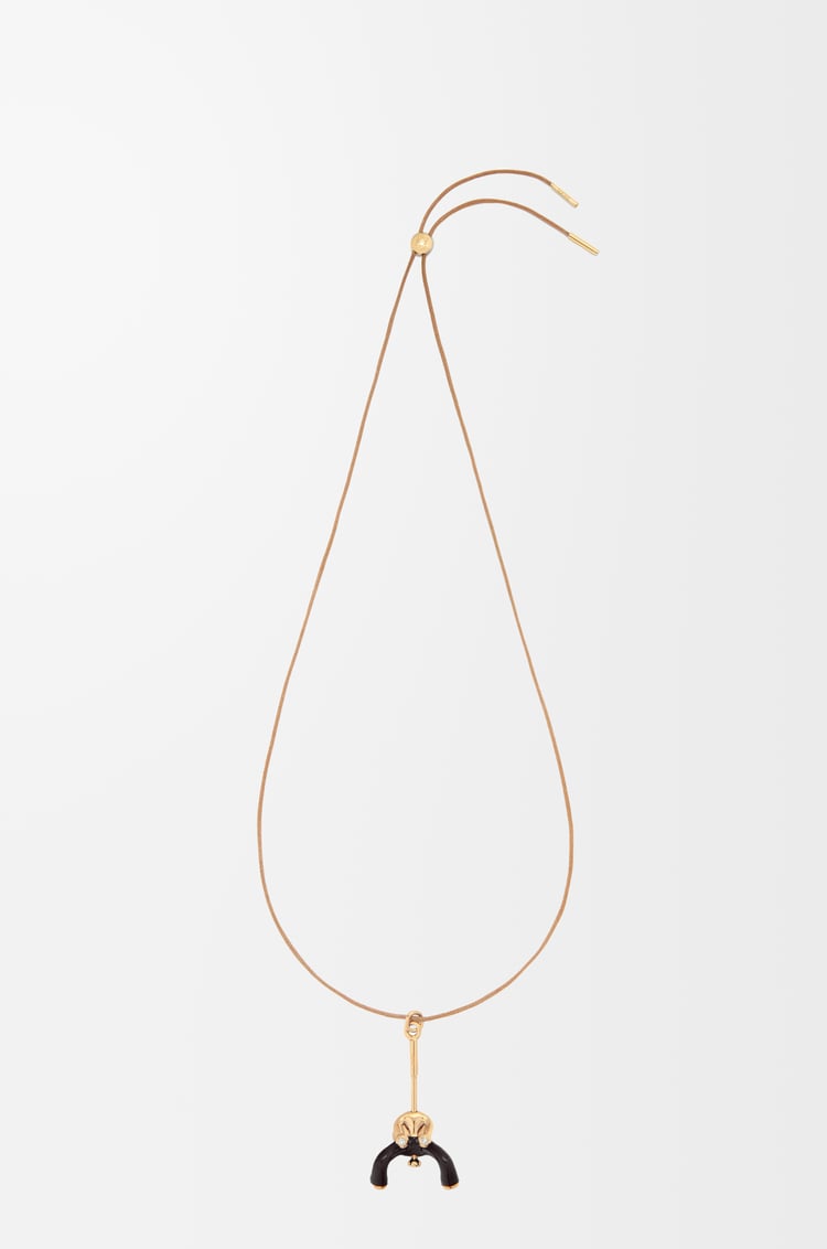 LOEWE Seated Acrobat pendant in sterling silver and crystals Gold/Black
