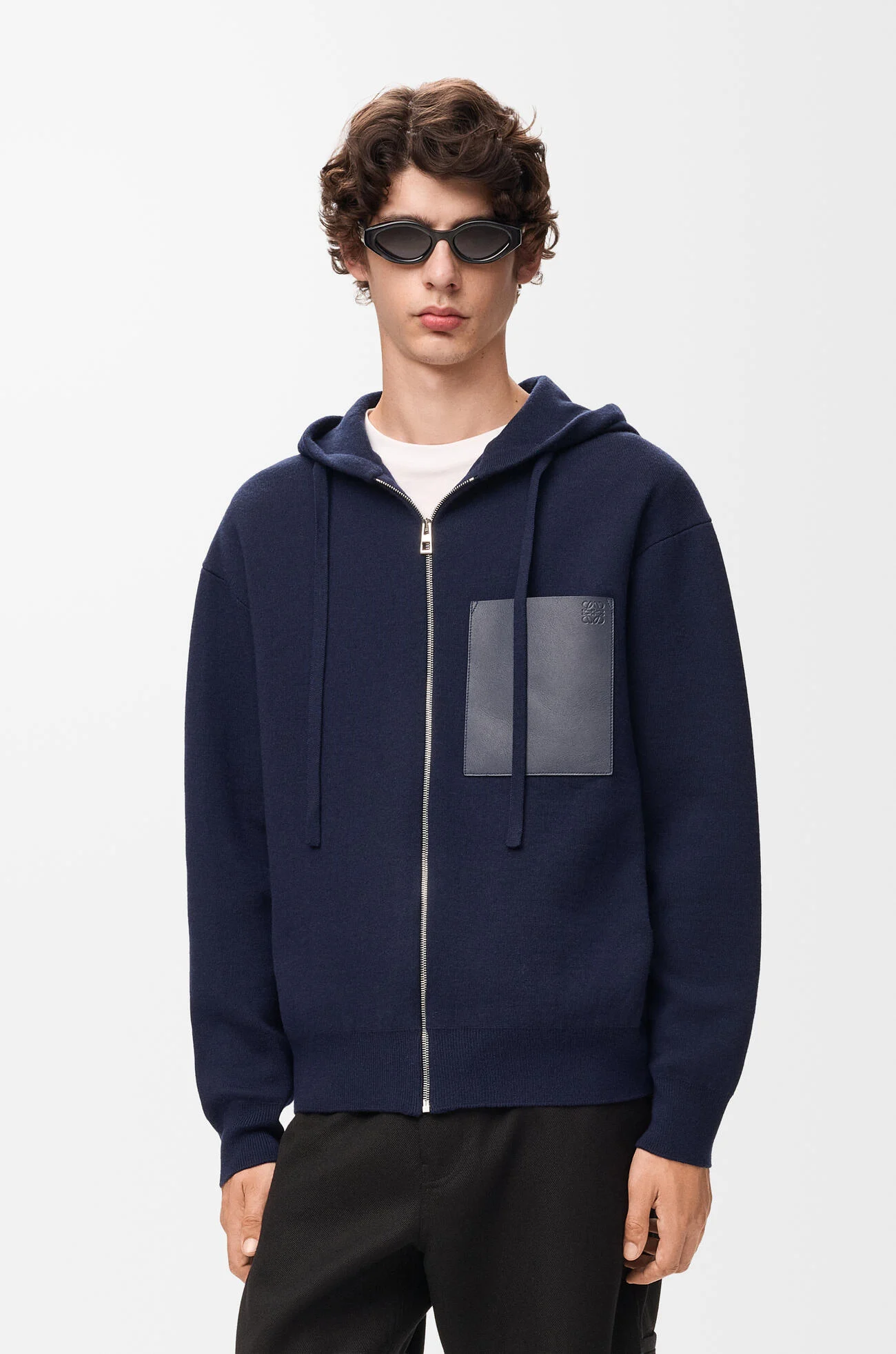 LOEWE Felpa con cappuccio e zip in lana Blu Navy