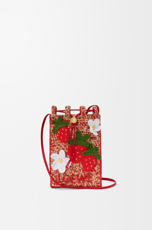 LOEWE Tasca con coulisse Strawberry in pelle di vitello classica e rafia Multicolor Red