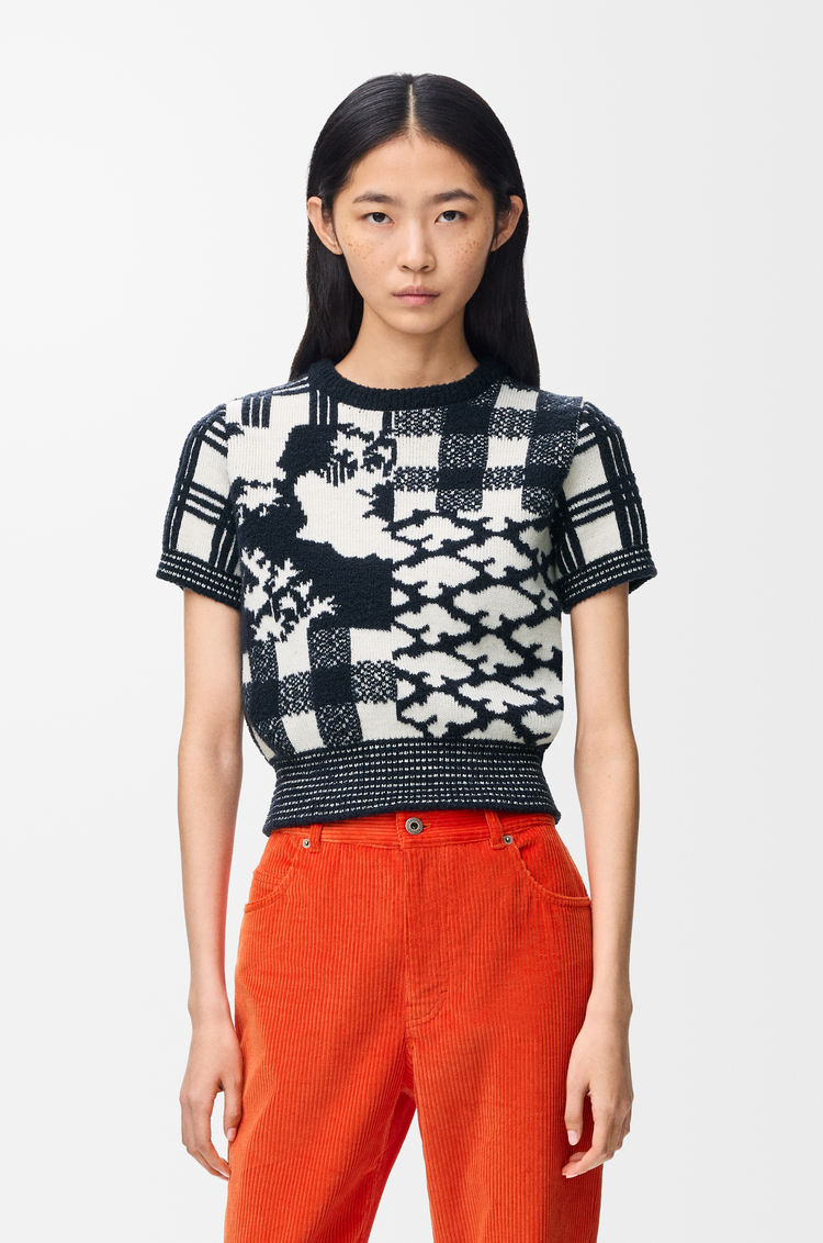 LOEWE Jersey de manga corta en lana Azul Marino/Blanco