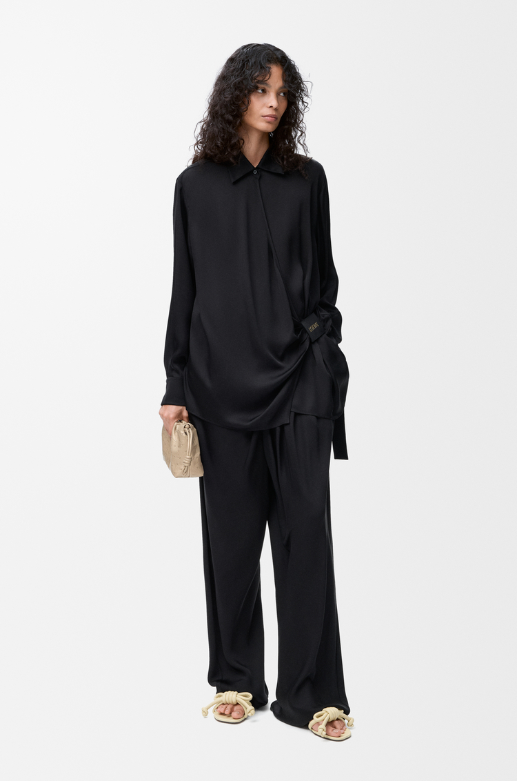 LOEWE Drapiertes Hemd aus Seide Schwarz