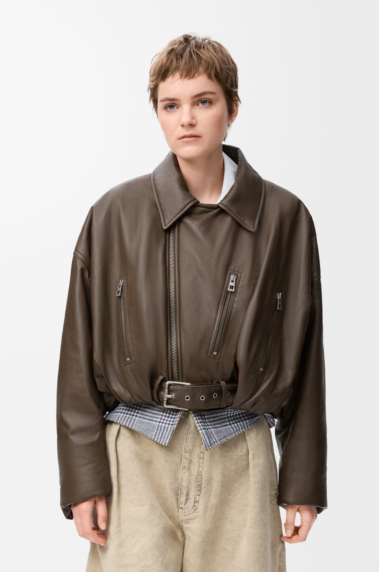 LOEWE Chaqueta biker en piel napa de cordero Verde Caqui