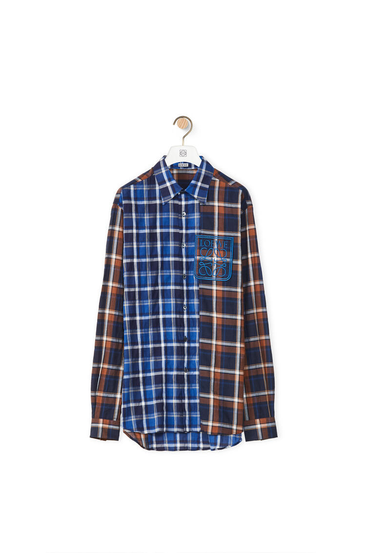LOEWE Patchwork check shirt in cotton Navy/Brown pdp_rd