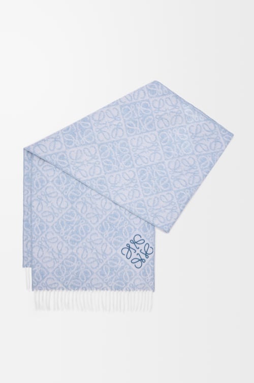 LOEWE Anagram scarf in wool and cashmere Light Blue