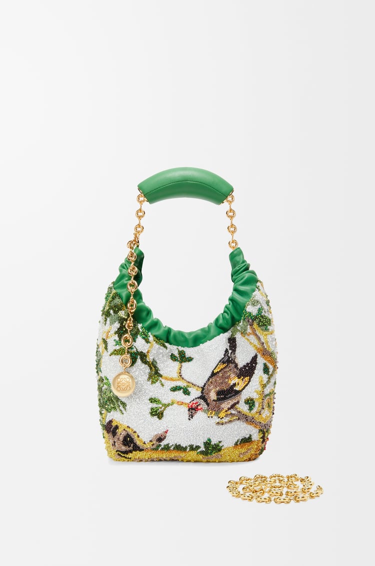 LOEWE Mini Squeeze bag in beaded leather Green