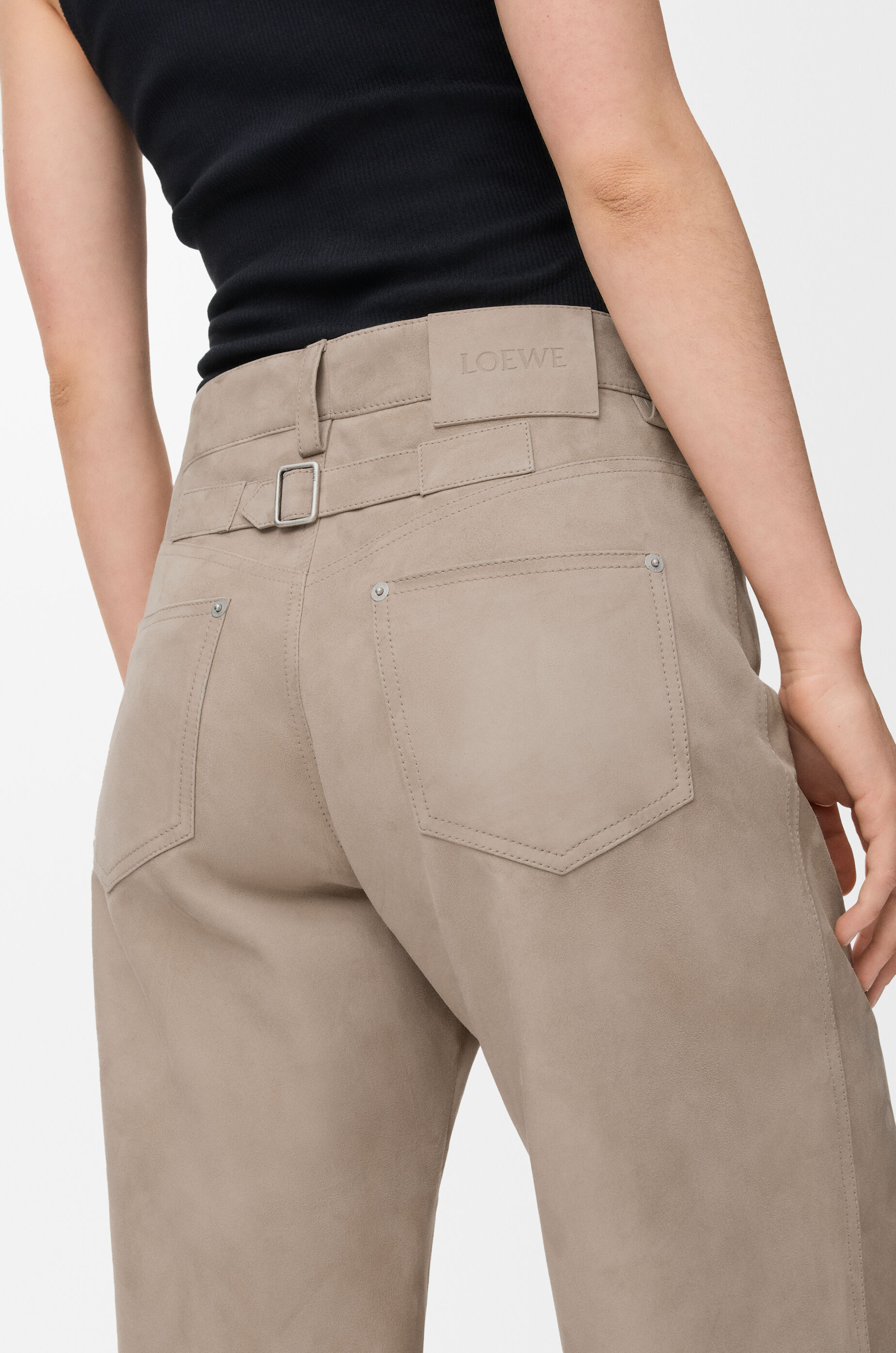 Trousers in suede goatskin Beige - LOEWE USA Official Website