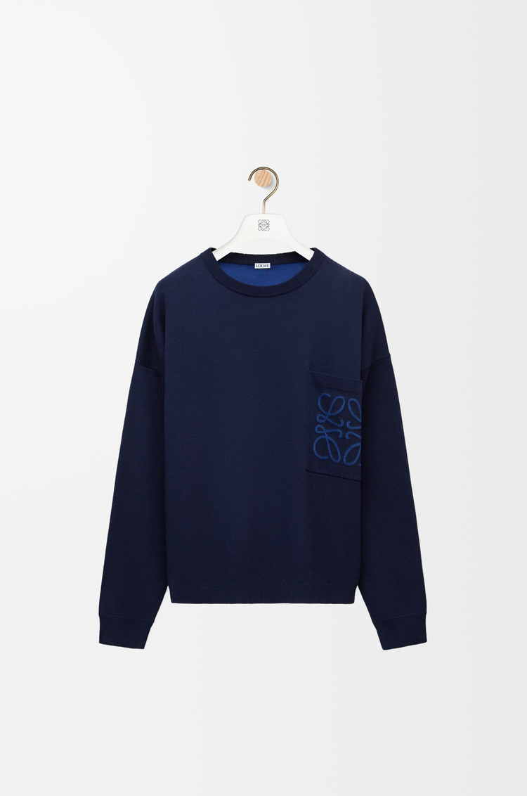 LOEWE 棉质 Anagram 口袋毛衣 海军蓝