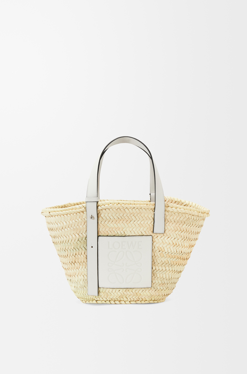 LOEWE Basket bag in palm leaf and calfskin Natural/White