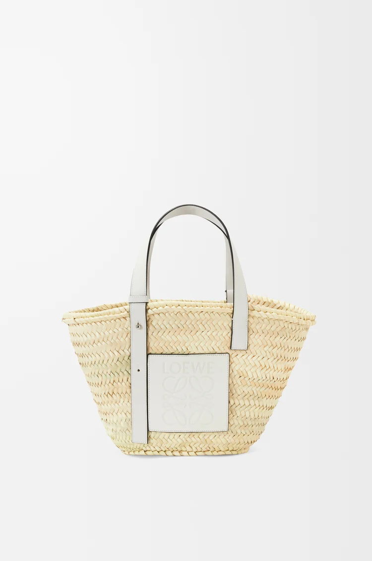 LOEWE 棕榈叶和牛皮革 Basket 手袋 自然色/白色