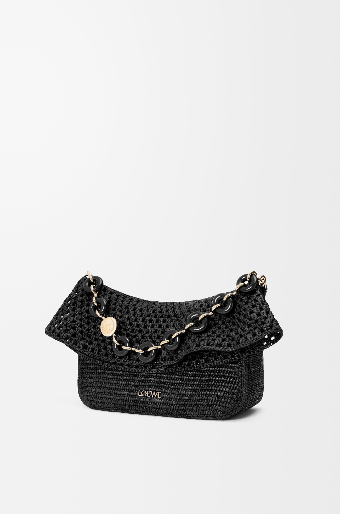 LOEWE Medium Ola bag in raffia and calfskin Black