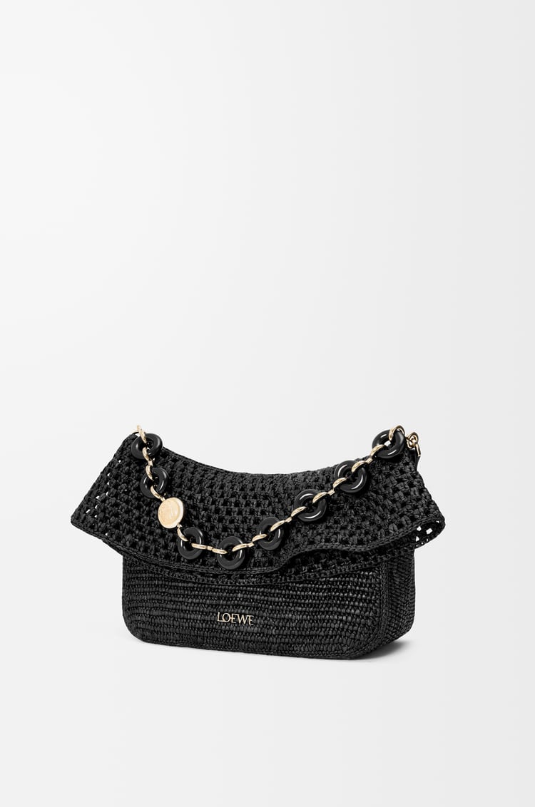 LOEWE Medium Ola bag in raffia and calfskin Black