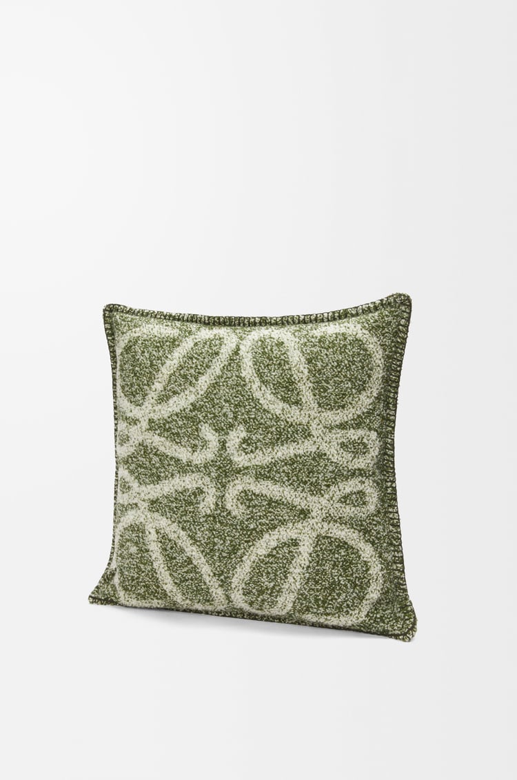 LOEWE Cojín Anagram en alpaca y lana Verde/Verde Caqui